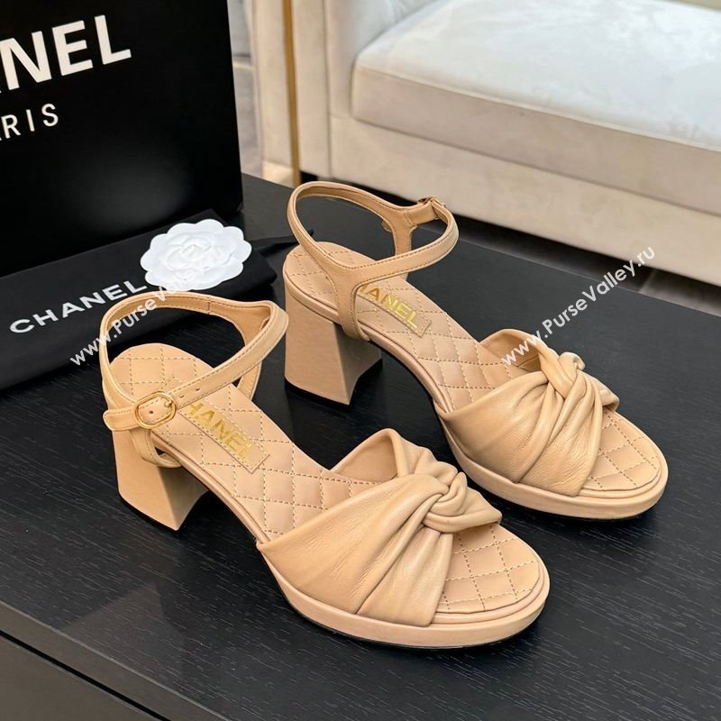 Chanel Knot Lambskin Leather Heel Sandals Beige 2025 CH090101 (MD-250901029)