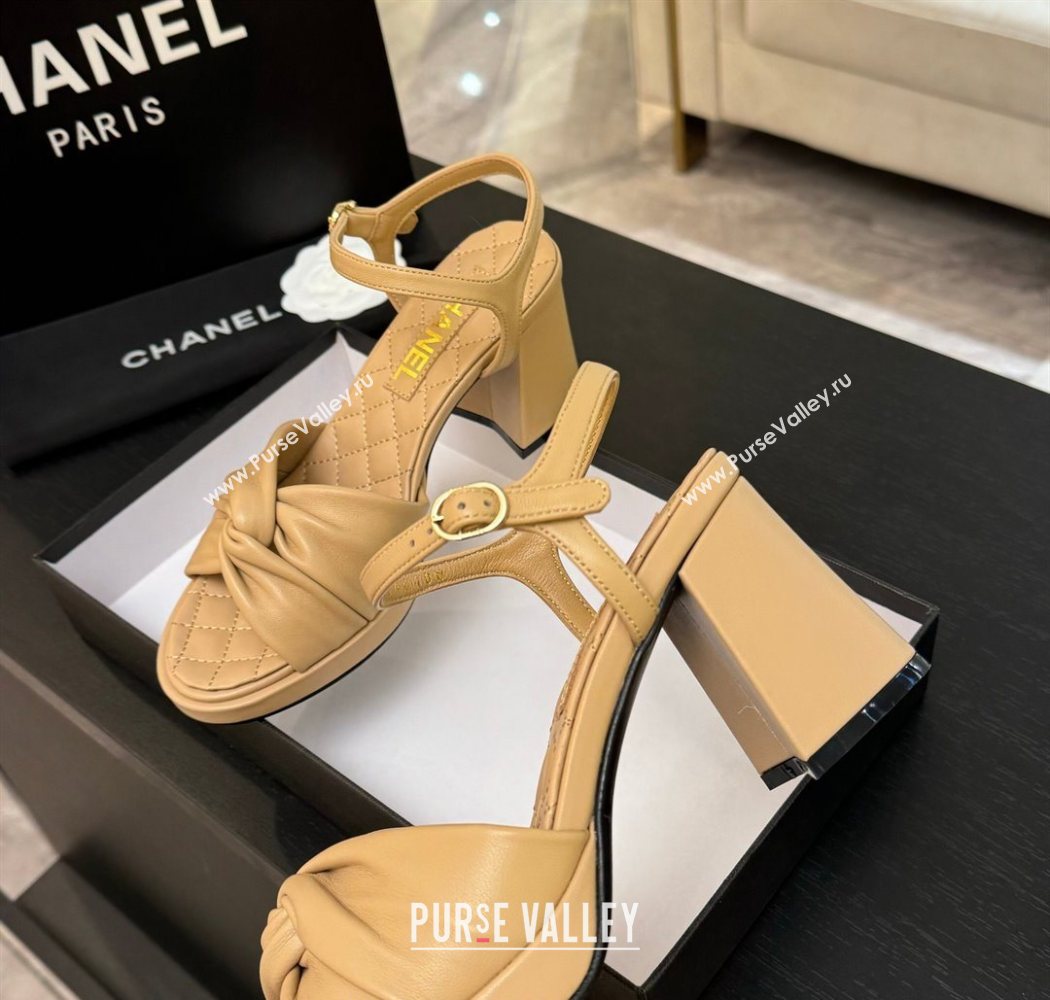 Chanel Knot Lambskin Leather Heel Sandals Beige 2025 CH090101 (MD-250901029)