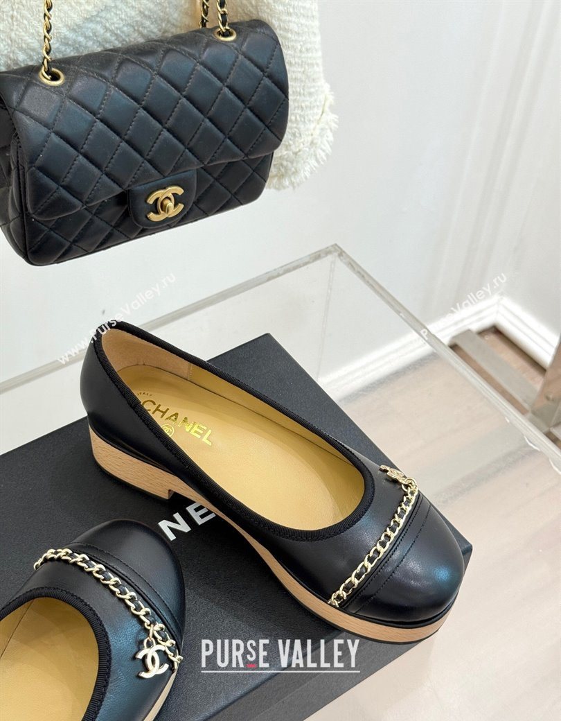 Chanel Lambskin Wood-Like Loafers with Chain Black 2025 CH090114 (MD-250901132)