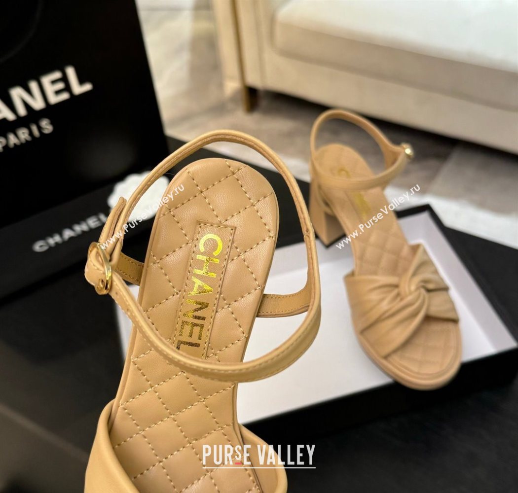 Chanel Knot Lambskin Leather Heel Sandals Beige 2025 CH090101 (MD-250901029)