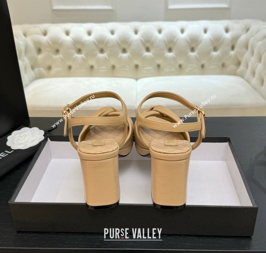 Chanel Knot Lambskin Leather Heel Sandals Beige 2025 CH090101 (MD-250901029)