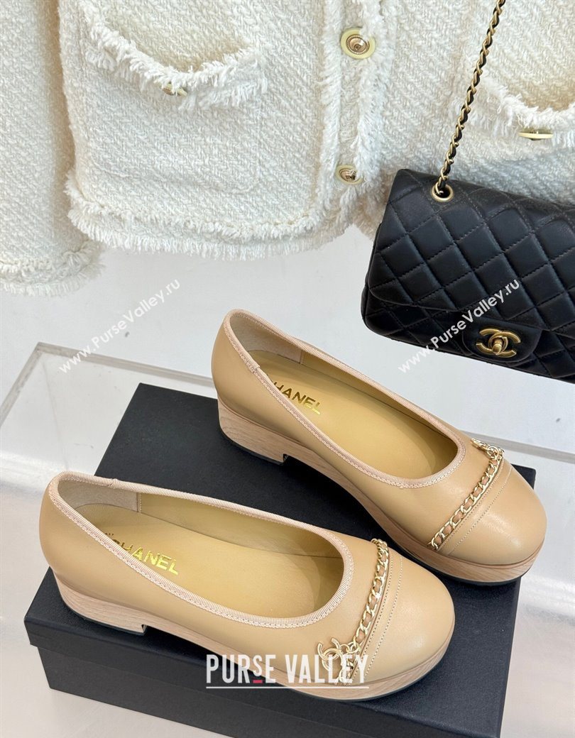 Chanel Lambskin Wood-Like Loafers with Chain Beige 2025 CH090114 (MD-250901134)
