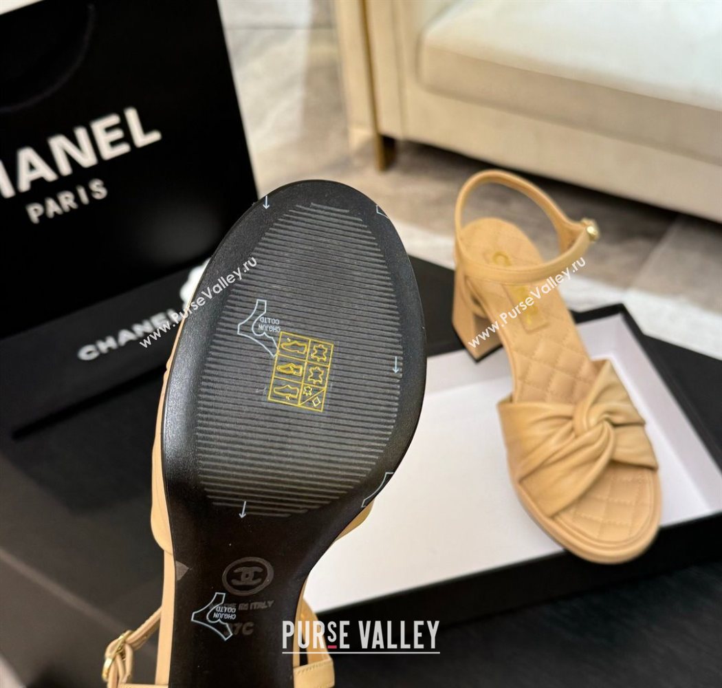 Chanel Knot Lambskin Leather Heel Sandals Beige 2025 CH090101 (MD-250901029)