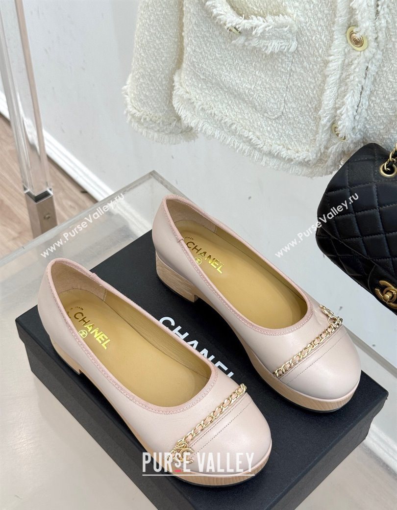 Chanel Lambskin Wood-Like Loafers with Chain Pale Pink 2025 CH090114 (MD-250901135)