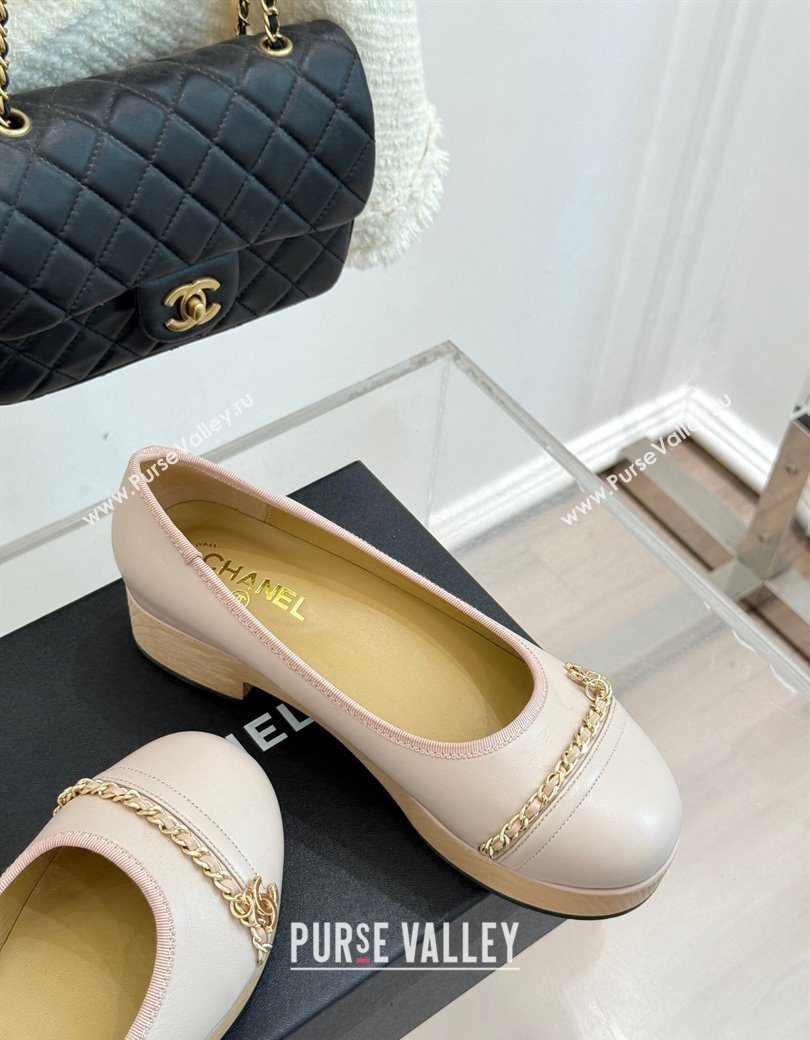 Chanel Lambskin Wood-Like Loafers with Chain Pale Pink 2025 CH090114 (MD-250901135)