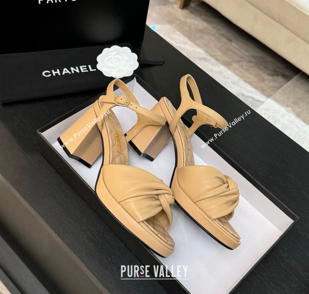 Chanel Knot Lambskin Leather Heel Sandals Beige 2025 CH090101 (MD-250901029)