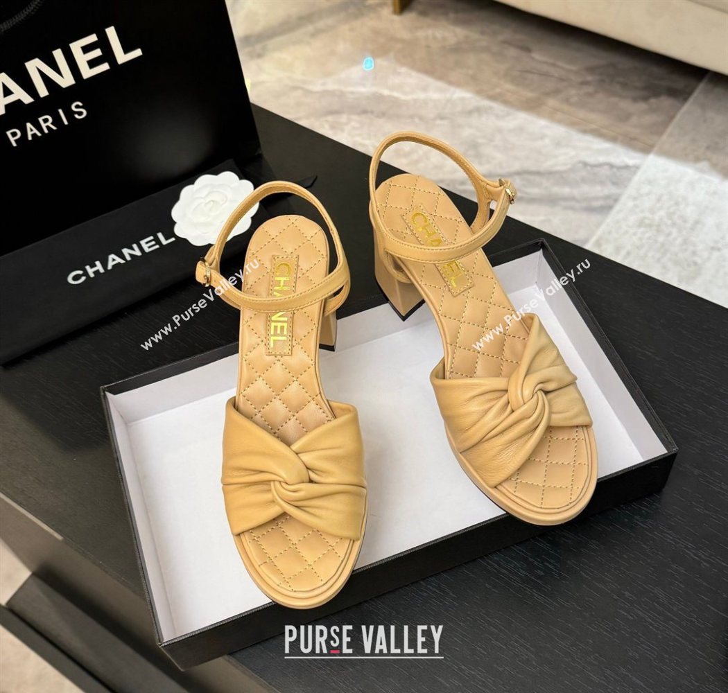 Chanel Knot Lambskin Leather Heel Sandals Beige 2025 CH090101 (MD-250901029)