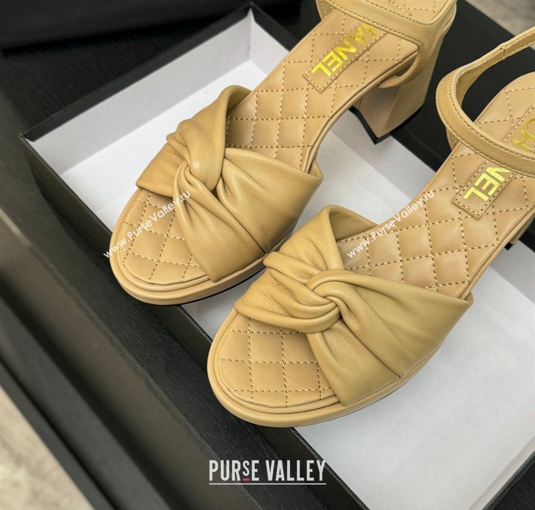 Chanel Knot Lambskin Leather Heel Sandals Beige 2025 CH090101 (MD-250901029)