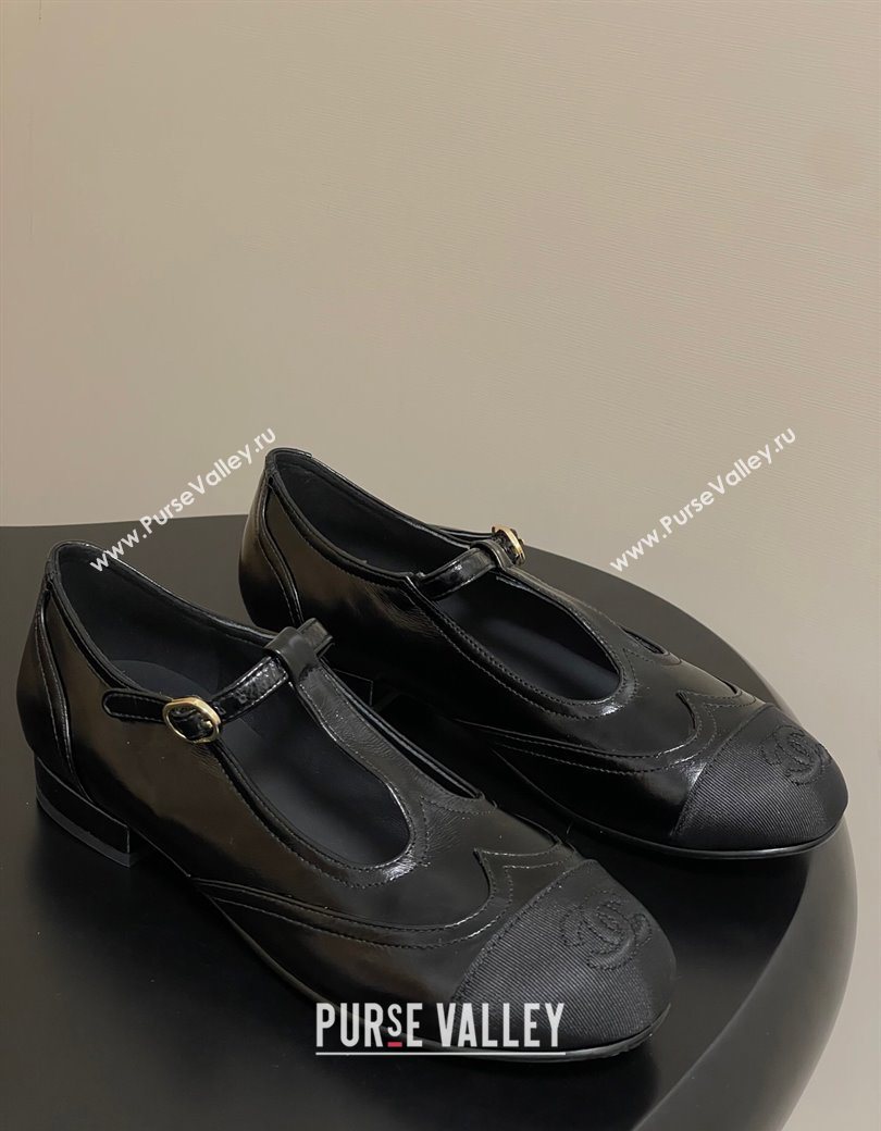 Chanel Lambskin Grosgrain T Mary Janes Flat Shoes Black 2025 CH090105 (NO-250901065)