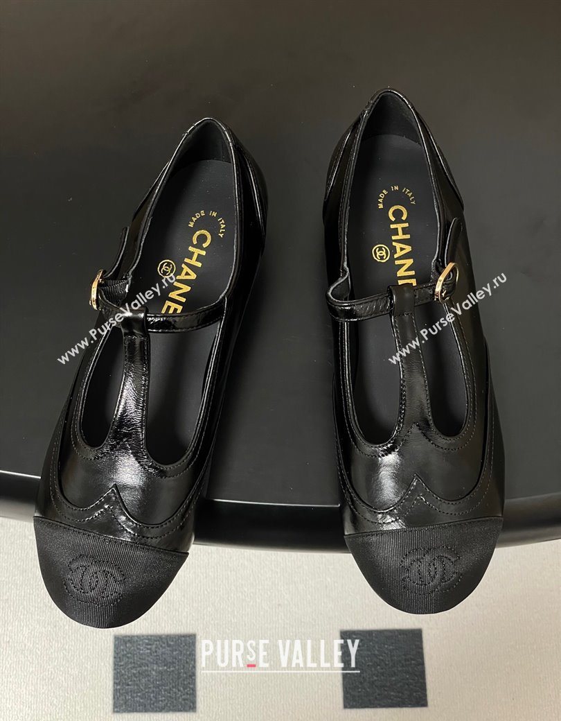 Chanel Lambskin Grosgrain T Mary Janes Flat Shoes Black 2025 CH090105 (NO-250901065)