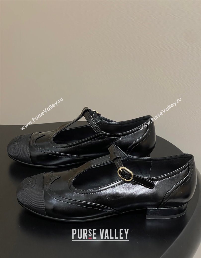 Chanel Lambskin Grosgrain T Mary Janes Flat Shoes Black 2025 CH090105 (NO-250901065)