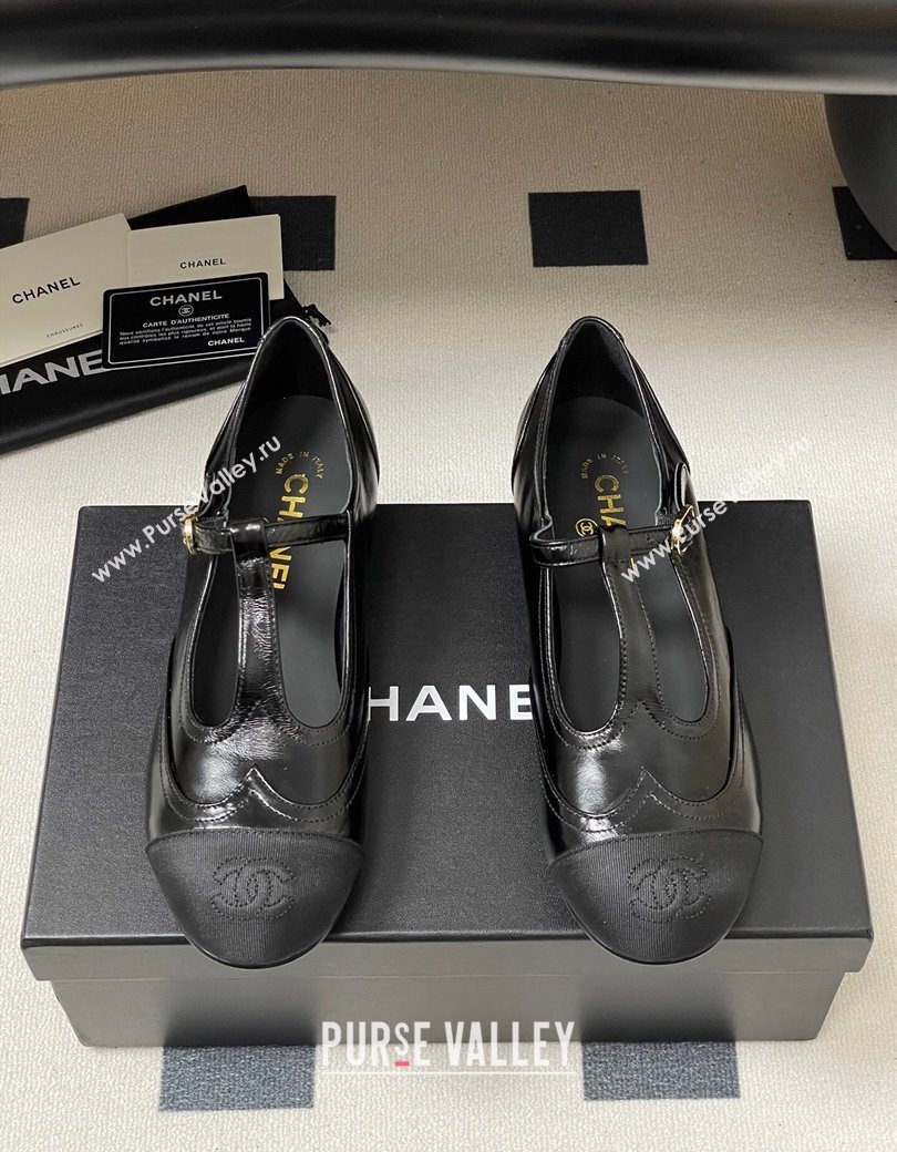 Chanel Lambskin Grosgrain T Mary Janes Flat Shoes Black 2025 CH090105 (NO-250901065)