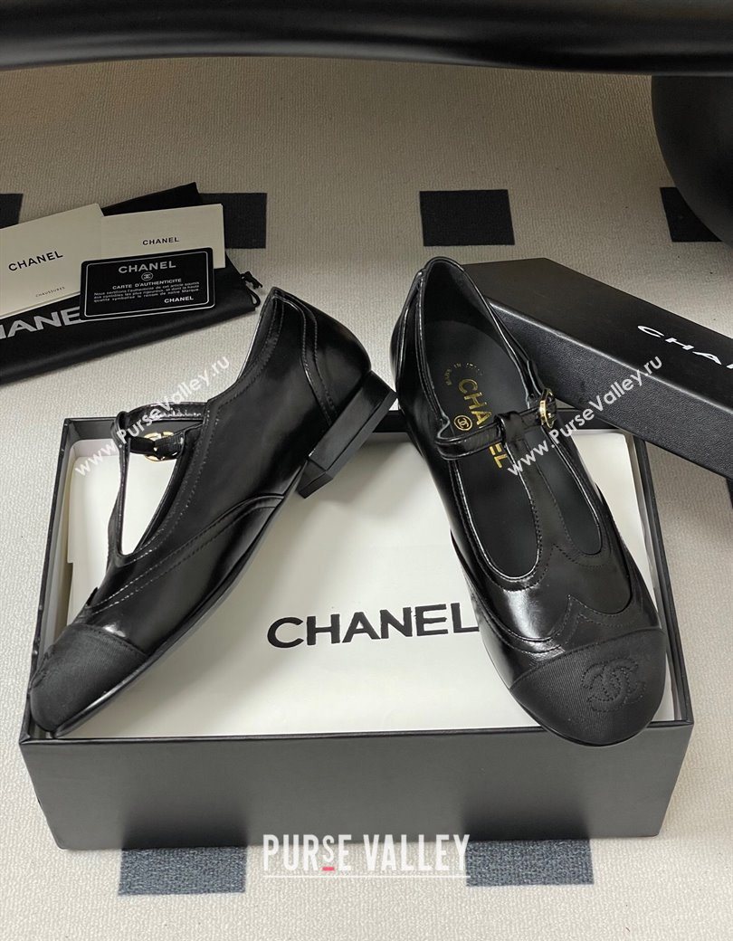 Chanel Lambskin Grosgrain T Mary Janes Flat Shoes Black 2025 CH090105 (NO-250901065)