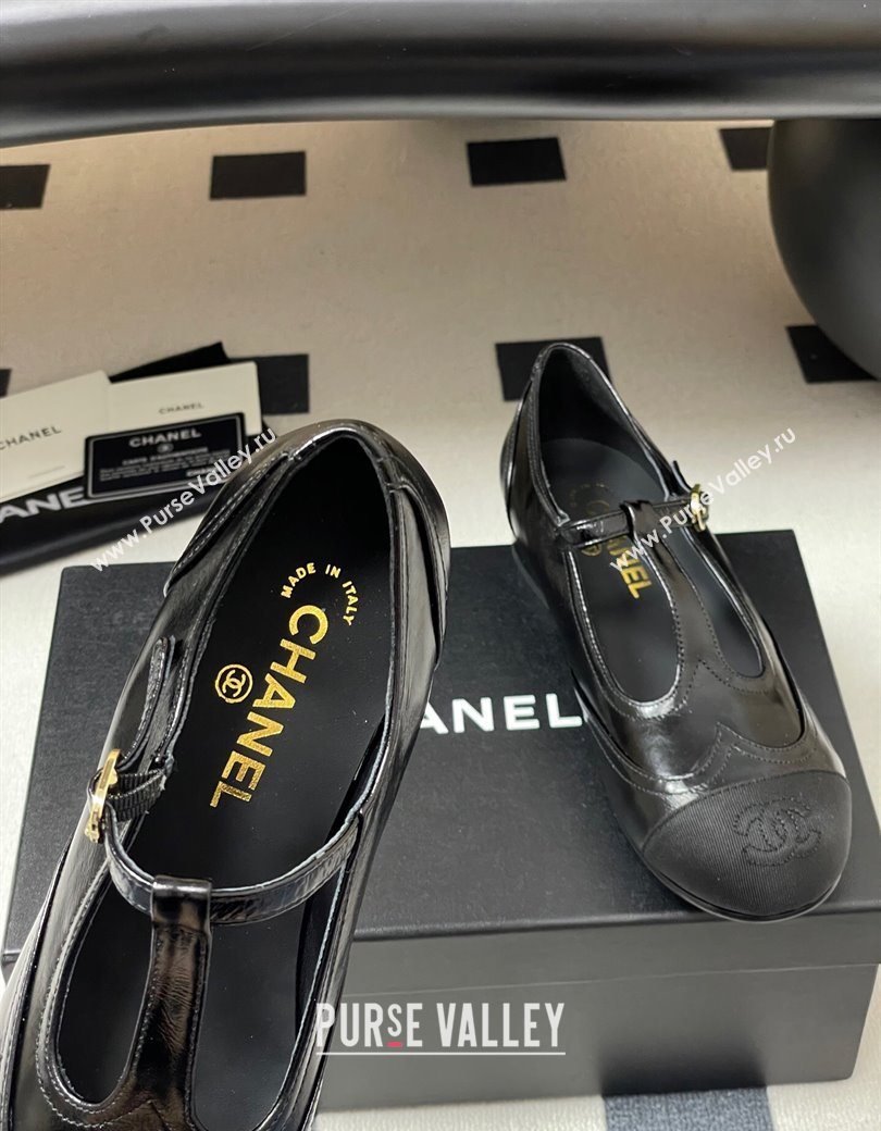 Chanel Lambskin Grosgrain T Mary Janes Flat Shoes Black 2025 CH090105 (NO-250901065)