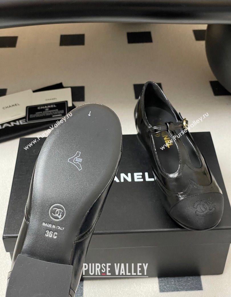 Chanel Lambskin Grosgrain T Mary Janes Flat Shoes Black 2025 CH090105 (NO-250901065)