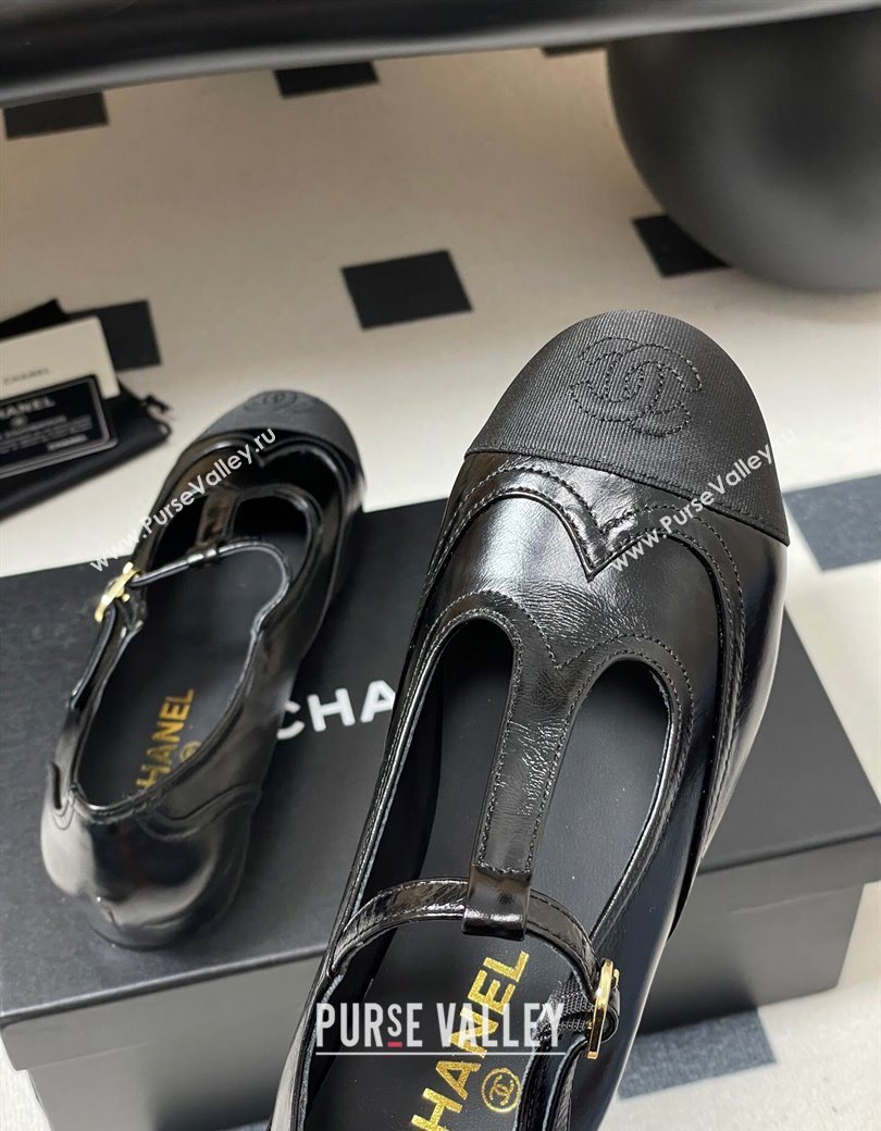 Chanel Lambskin Grosgrain T Mary Janes Flat Shoes Black 2025 CH090105 (NO-250901065)