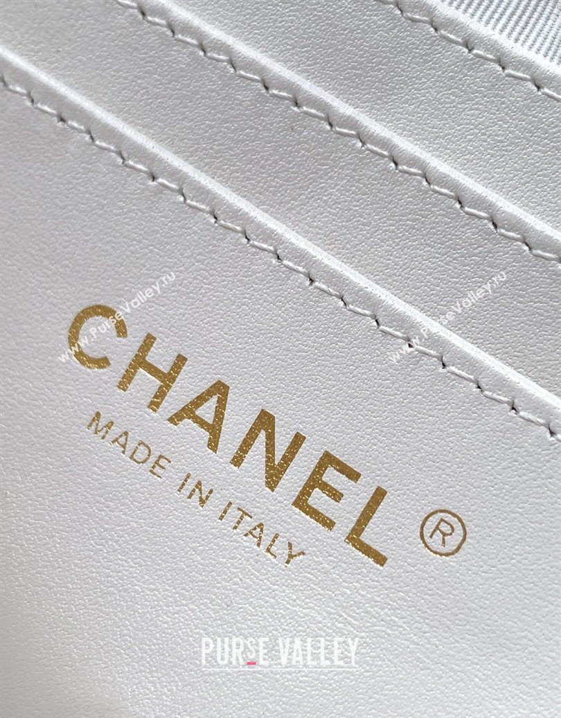Chanel Grained Calfskin Zipped Phone Holder with Chain and Strass White 2025 CH101102 (yezi-251011046)
