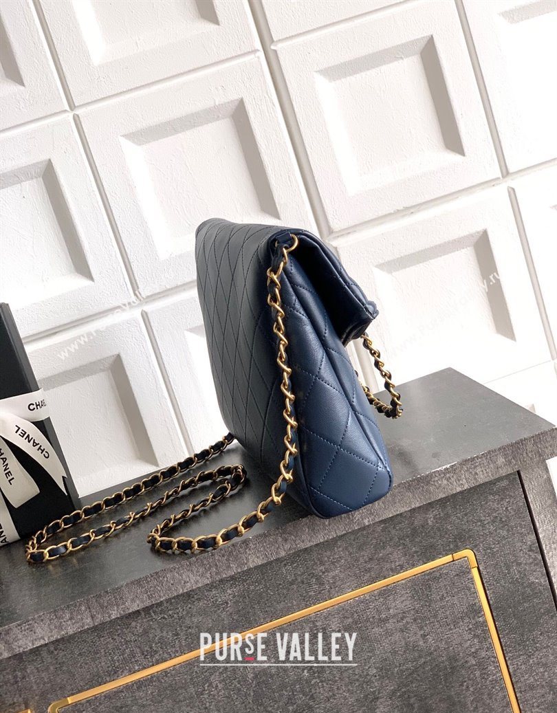 Chanel Quilted Leather Medium Flap Handbag Midnight Blue 2025 CH101001 (yezi-251010021)