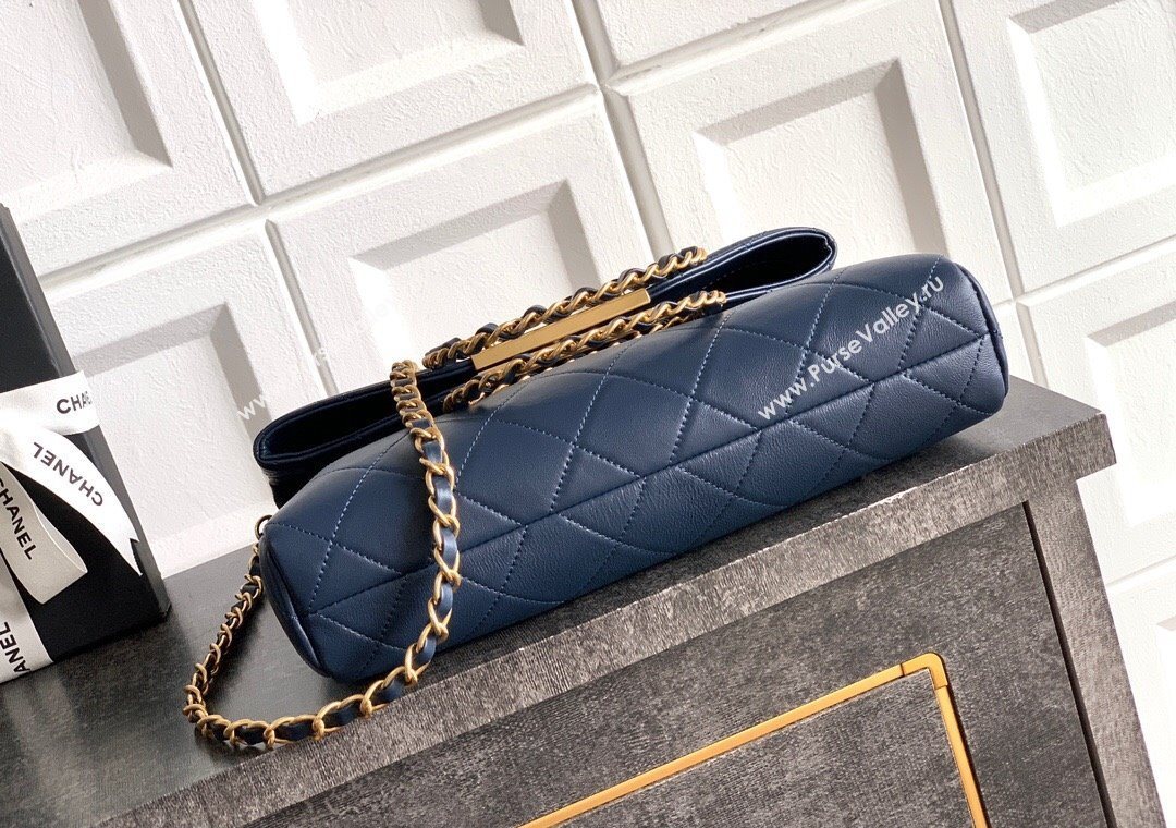 Chanel Quilted Leather Medium Flap Handbag Midnight Blue 2025 CH101001 (yezi-251010021)
