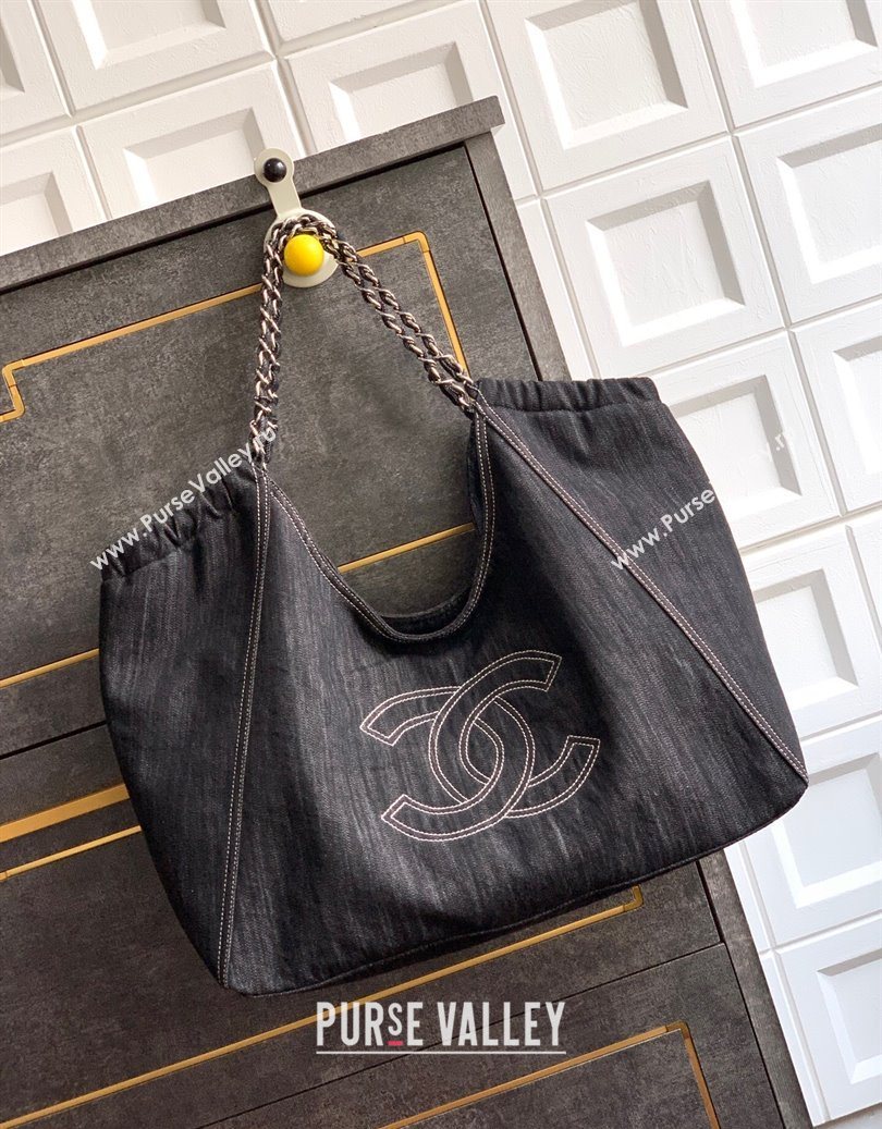 Chanel Denim Large Shopping Bag Black 2025 AS2138 (yezi-251011025)