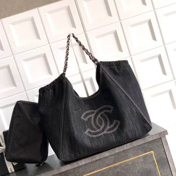 Chanel Denim Large Shopping Bag Black 2025 AS2138 (yezi-251011025)
