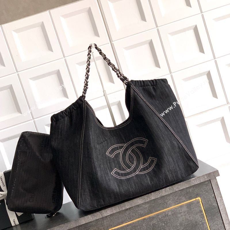 Chanel Denim Large Shopping Bag Black 2025 AS2138 (yezi-251011025)