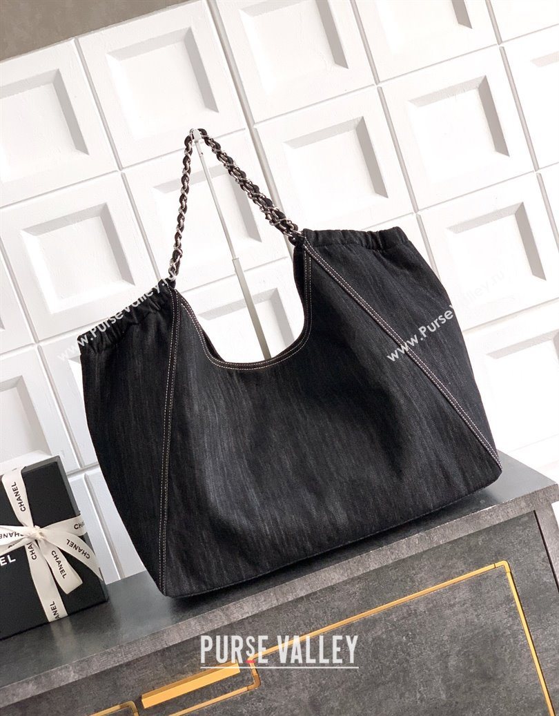Chanel Denim Large Shopping Bag Black 2025 AS2138 (yezi-251011025)