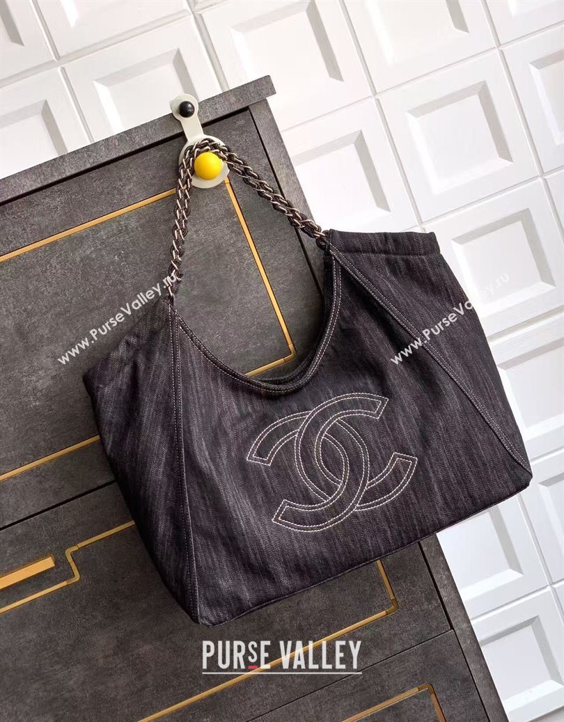 Chanel Denim Medium Shopping Bag Black 2025 AS2138 (yezi-251011026)