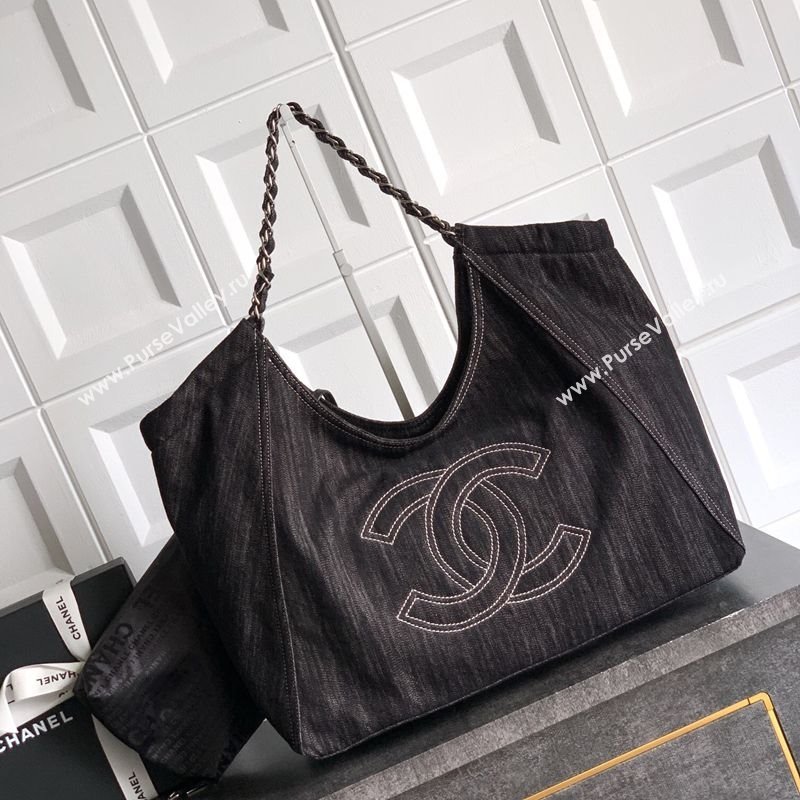 Chanel Denim Medium Shopping Bag Black 2025 AS2138 (yezi-251011026)