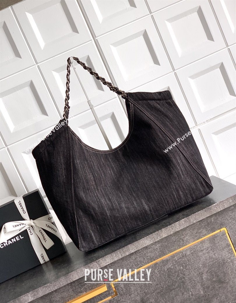 Chanel Denim Medium Shopping Bag Black 2025 AS2138 (yezi-251011026)