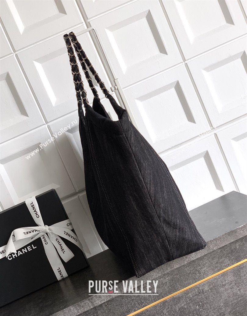 Chanel Denim Medium Shopping Bag Black 2025 AS2138 (yezi-251011026)