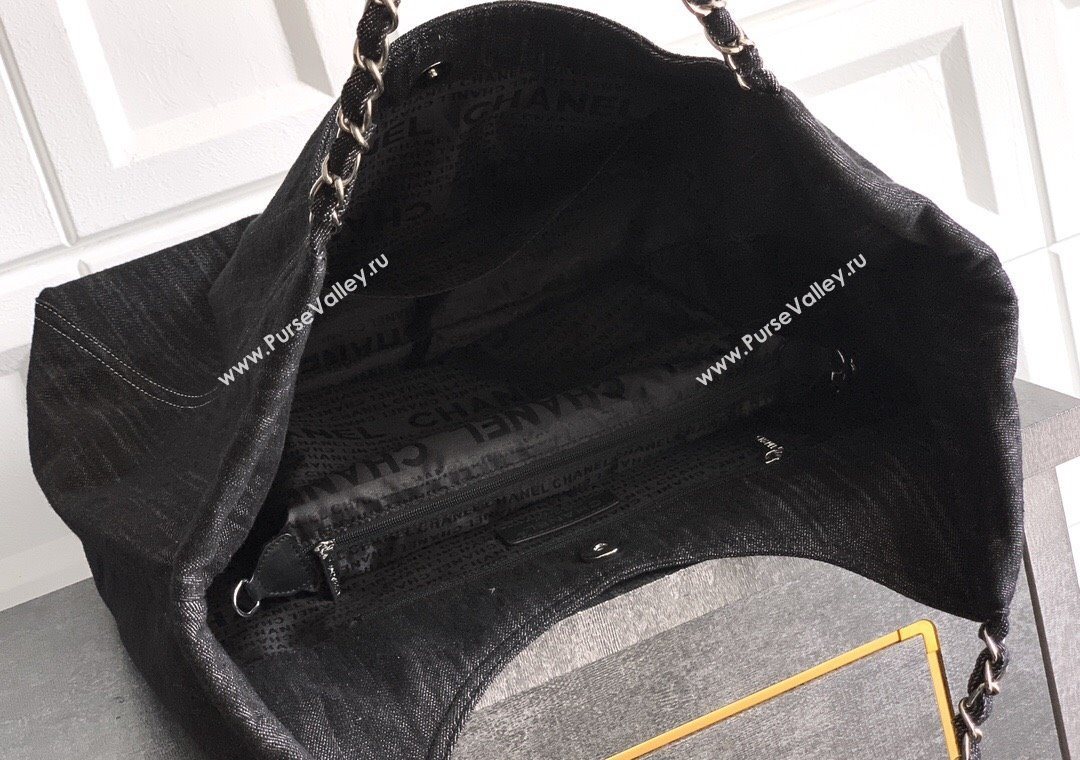 Chanel Denim Medium Shopping Bag Black 2025 AS2138 (yezi-251011026)