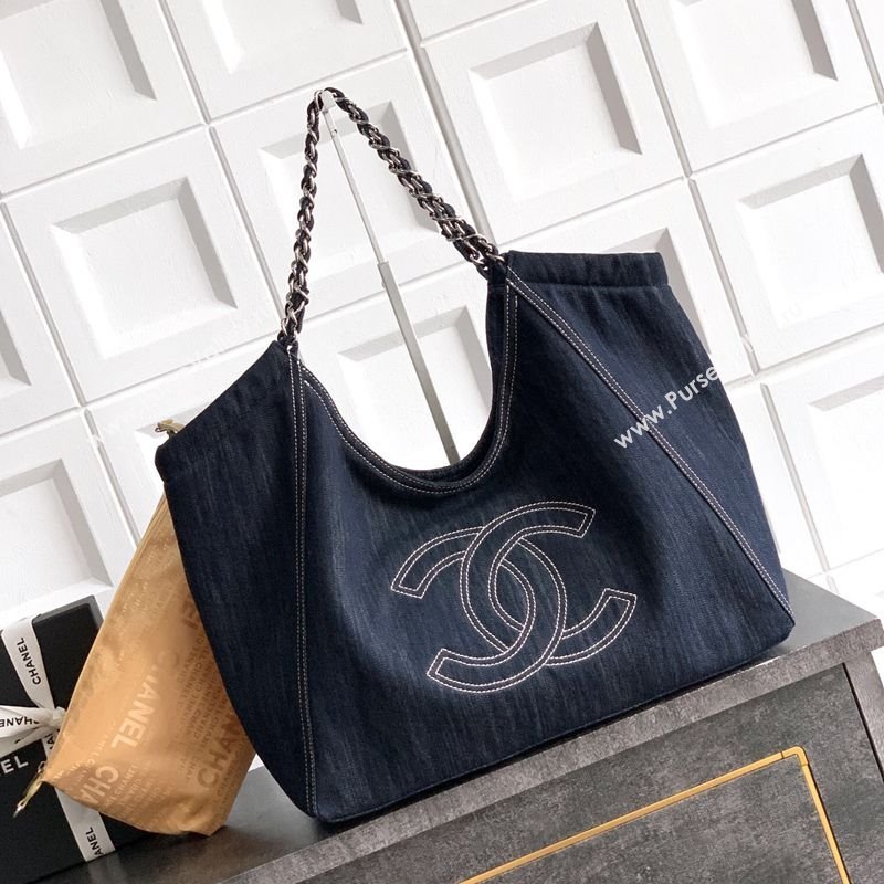 Chanel Denim Medium Shopping Bag Midnight Blue 2025 AS2138 (yezi-251011027)