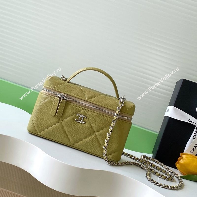 Chanel Grained Shiny Calfskin Vanity Case with Chain and Top Handle Yellow Green 2025 AP4936 (yezi-251010135)