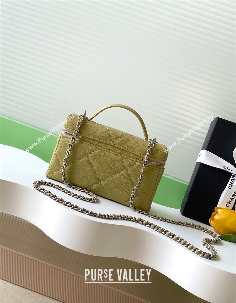 Chanel Grained Shiny Calfskin Vanity Case with Chain and Top Handle Yellow Green 2025 AP4936 (yezi-251010135)