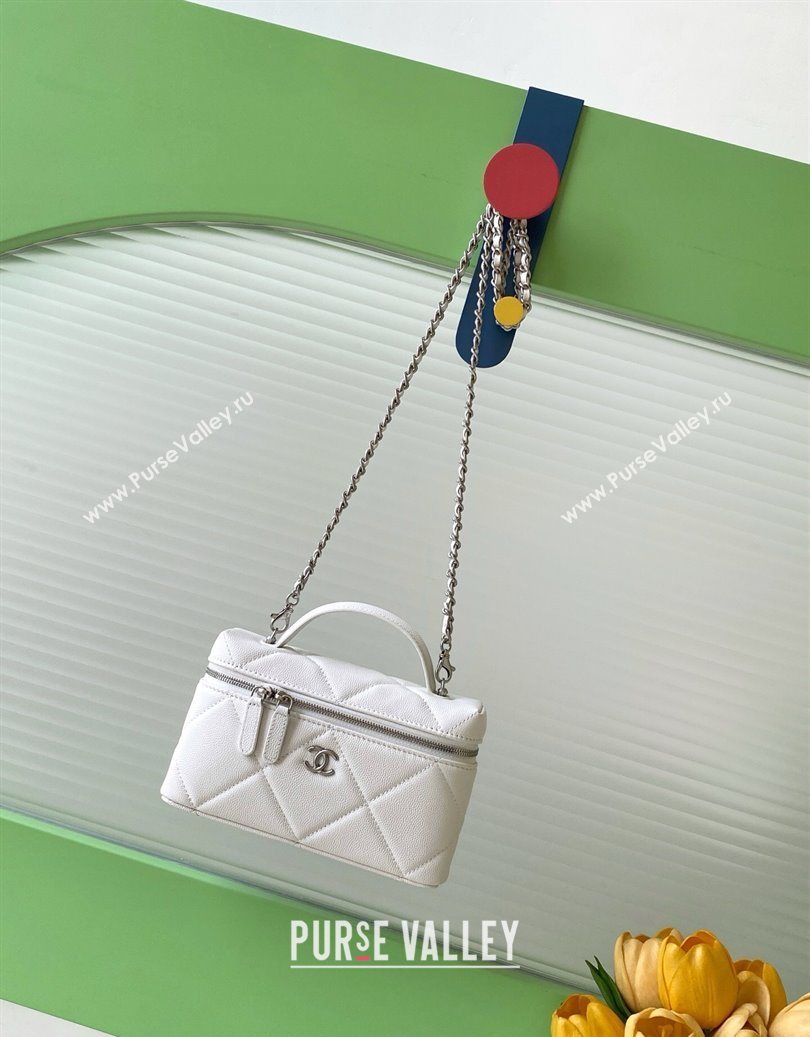 Chanel Grained Shiny Calfskin Vanity Case with Chain and Top Handle White/Silver 2025 AP4936 (yezi-251010136)