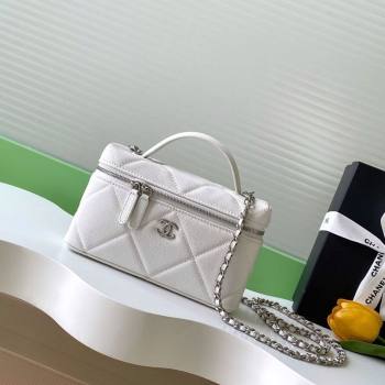 Chanel Grained Shiny Calfskin Vanity Case with Chain and Top Handle White/Silver 2025 AP4936 (yezi-251010136)