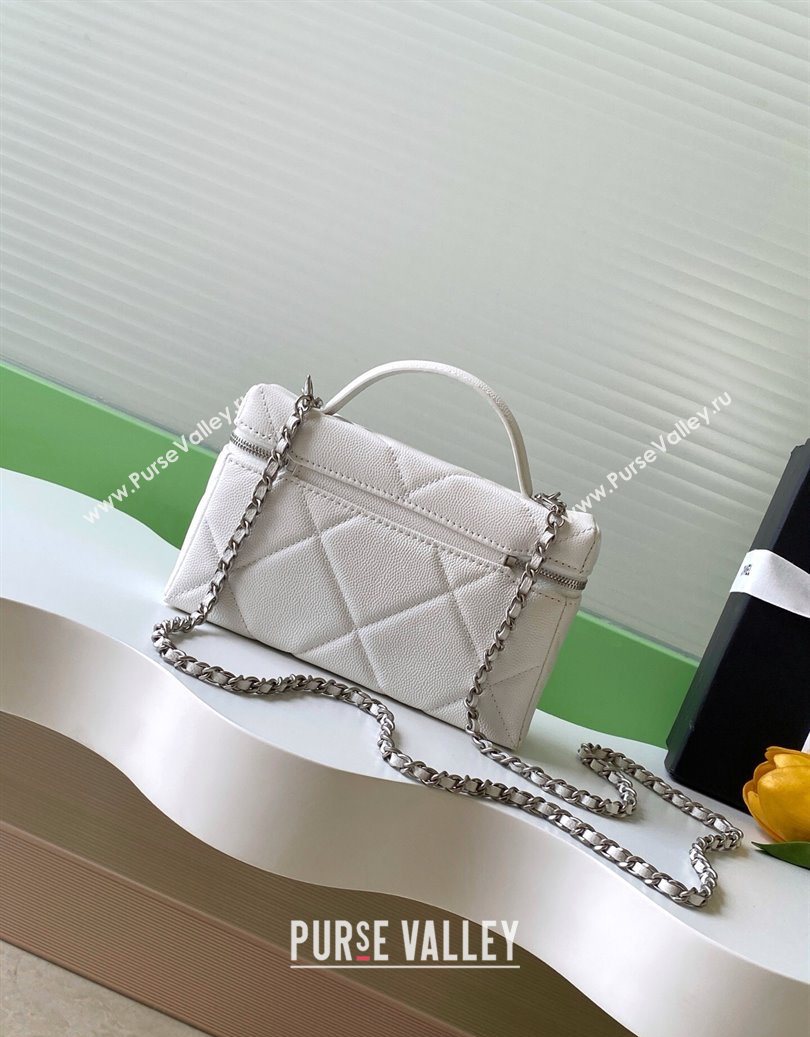Chanel Grained Shiny Calfskin Vanity Case with Chain and Top Handle White/Silver 2025 AP4936 (yezi-251010136)