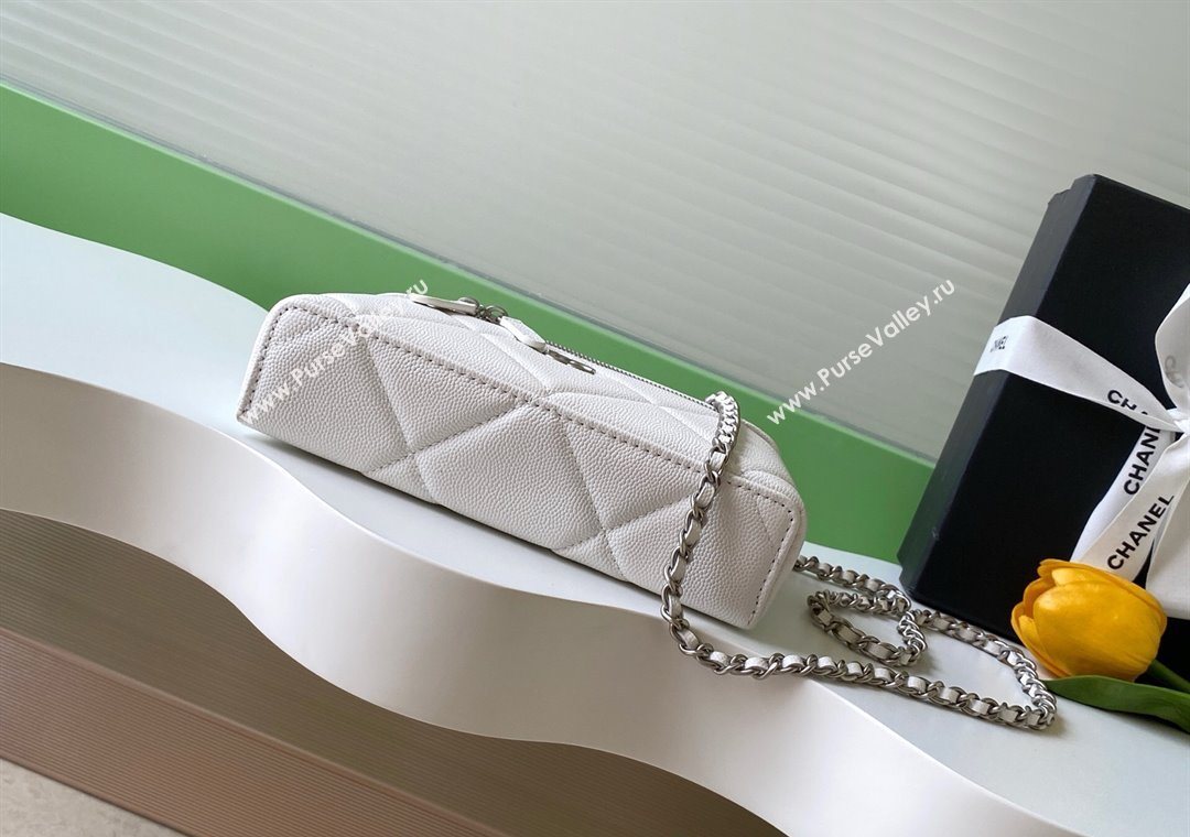 Chanel Grained Shiny Calfskin Vanity Case with Chain and Top Handle White/Silver 2025 AP4936 (yezi-251010136)
