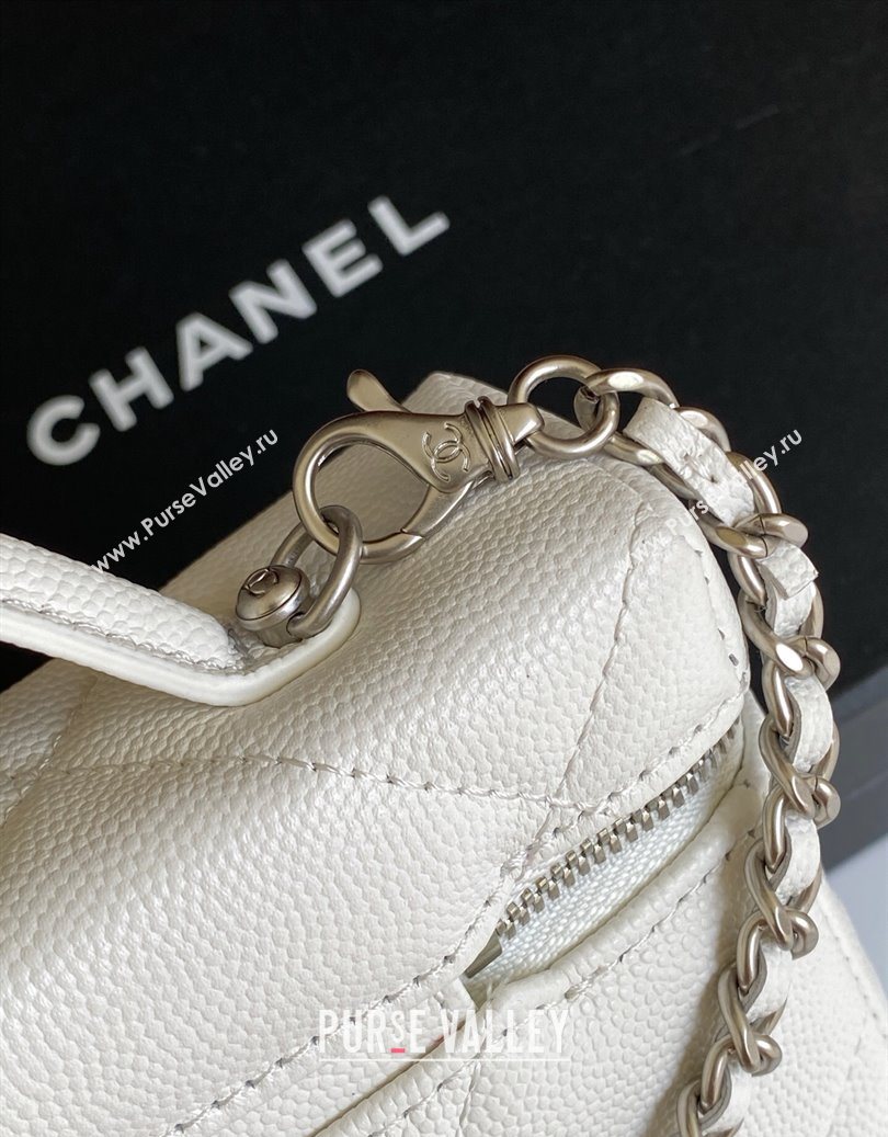 Chanel Grained Shiny Calfskin Vanity Case with Chain and Top Handle White/Silver 2025 AP4936 (yezi-251010136)