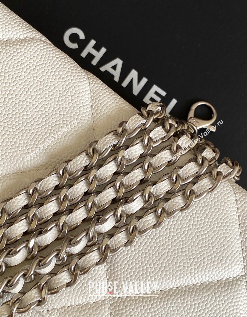 Chanel Grained Shiny Calfskin Vanity Case with Chain and Top Handle White/Silver 2025 AP4936 (yezi-251010136)