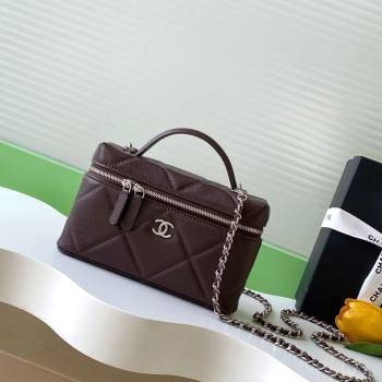 Chanel Grained Shiny Calfskin Vanity Case with Chain and Top Handle Dark Brown/Silver 2025 AP4936 (yezi-251010137)
