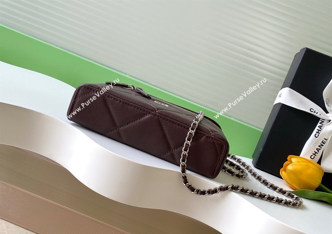 Chanel Grained Shiny Calfskin Vanity Case with Chain and Top Handle Dark Brown/Silver 2025 AP4936 (yezi-251010137)