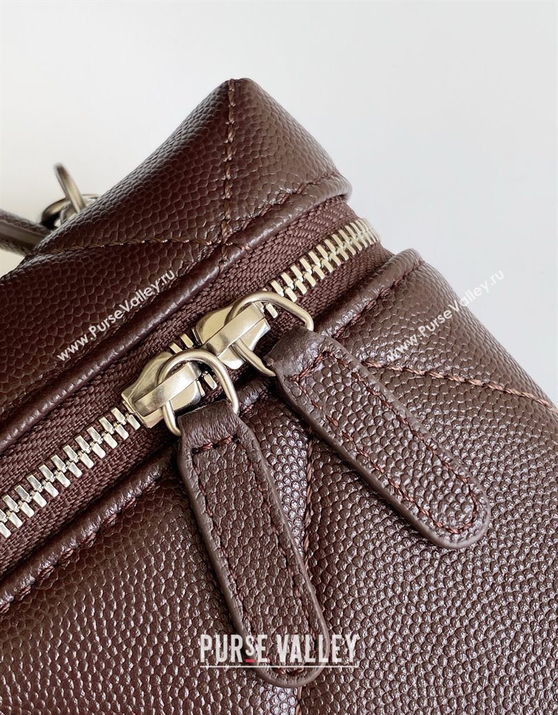 Chanel Grained Shiny Calfskin Vanity Case with Chain and Top Handle Dark Brown/Silver 2025 AP4936 (yezi-251010137)