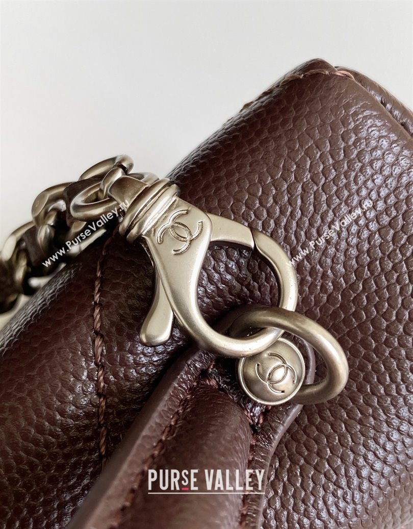 Chanel Grained Shiny Calfskin Vanity Case with Chain and Top Handle Dark Brown/Silver 2025 AP4936 (yezi-251010137)