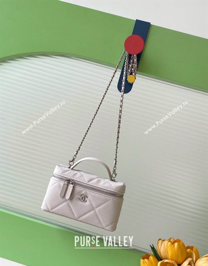 Chanel Grained Shiny Calfskin Vanity Case with Chain and Top Handle Pale Grey/Silver 2025 AP4936 (yezi-251010138)