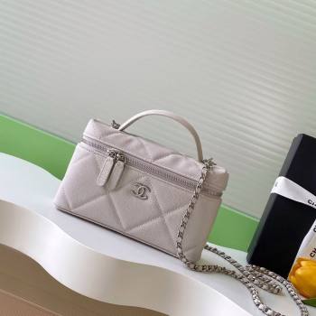 Chanel Grained Shiny Calfskin Vanity Case with Chain and Top Handle Pale Grey/Silver 2025 AP4936 (yezi-251010138)