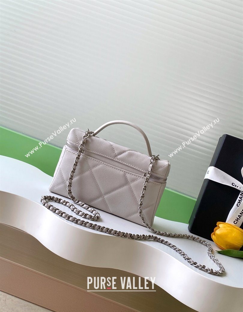 Chanel Grained Shiny Calfskin Vanity Case with Chain and Top Handle Pale Grey/Silver 2025 AP4936 (yezi-251010138)