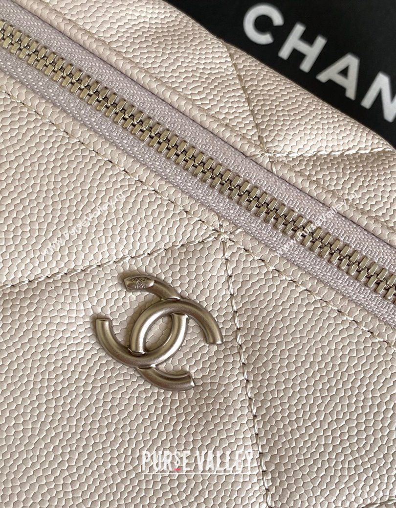 Chanel Grained Shiny Calfskin Vanity Case with Chain and Top Handle Pale Grey/Silver 2025 AP4936 (yezi-251010138)