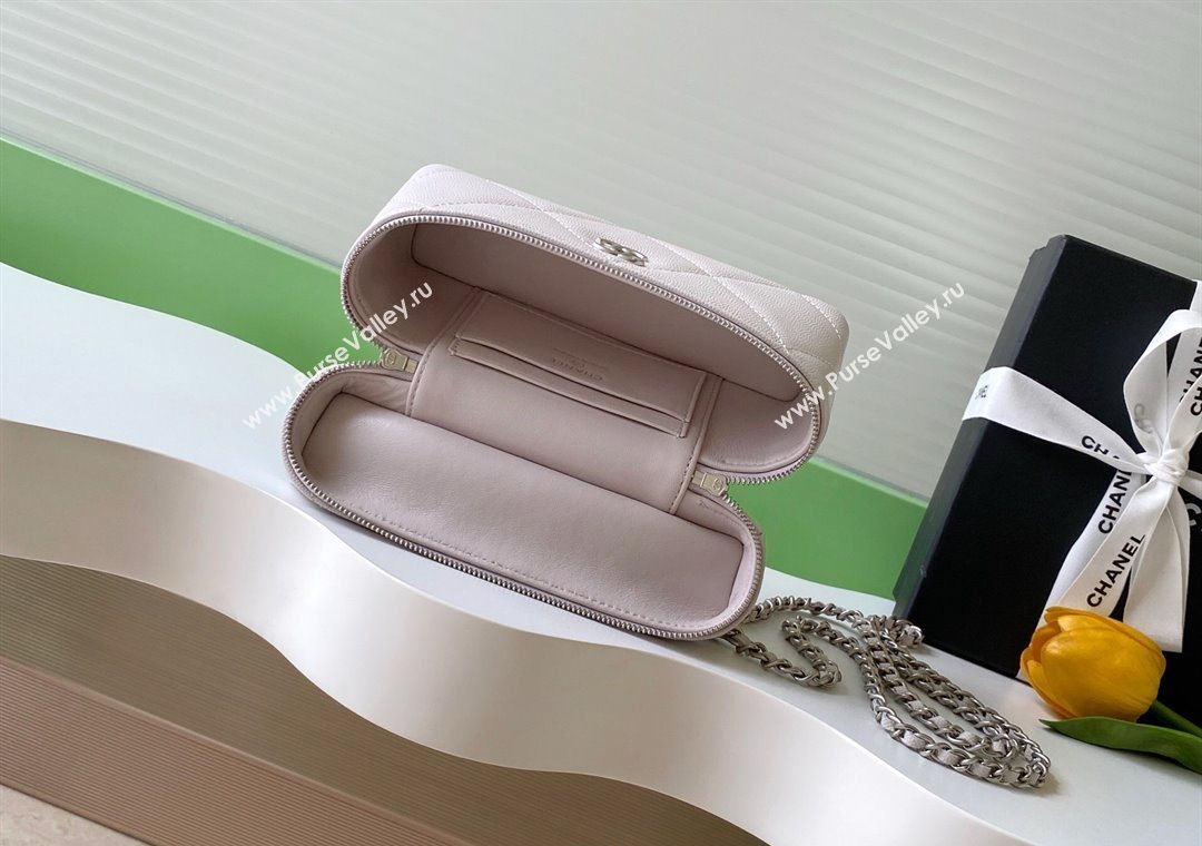 Chanel Grained Shiny Calfskin Vanity Case with Chain and Top Handle Pale Grey/Silver 2025 AP4936 (yezi-251010138)